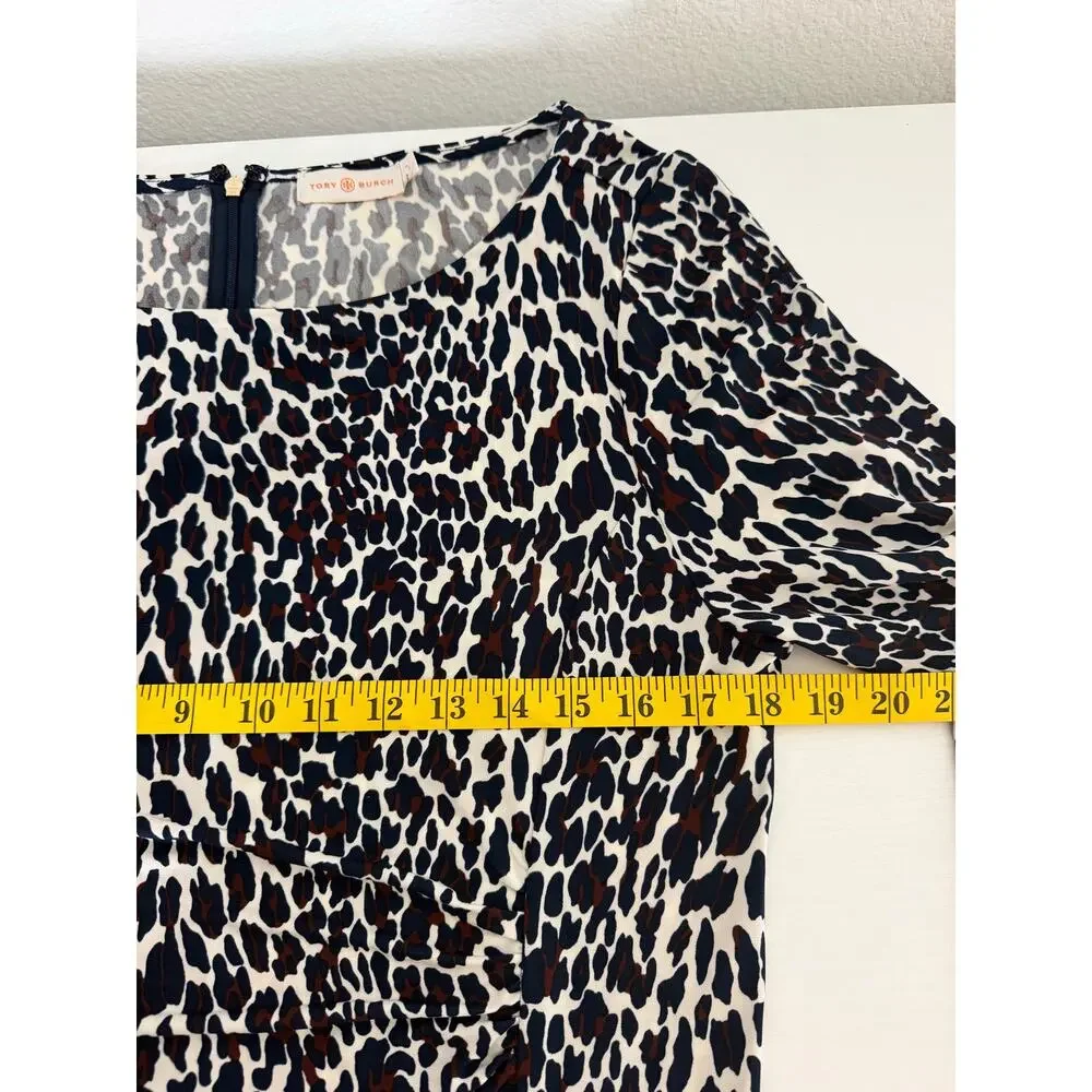 Tory Burch Cheetah Print Ruched Front Waist Dress Size XLNavy Brown Workwear